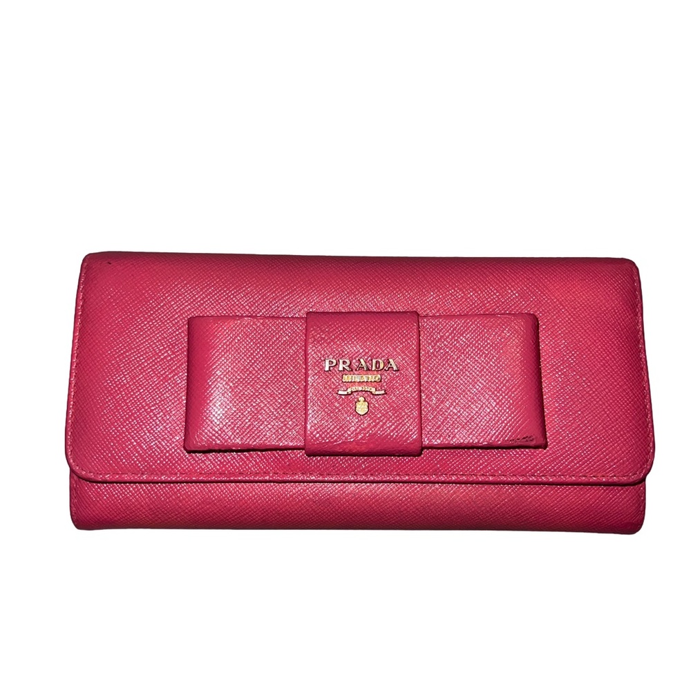Prada Saffiano Lux Bow Flap Leather Wallet - Peonia Pink - Picture 2 of 16